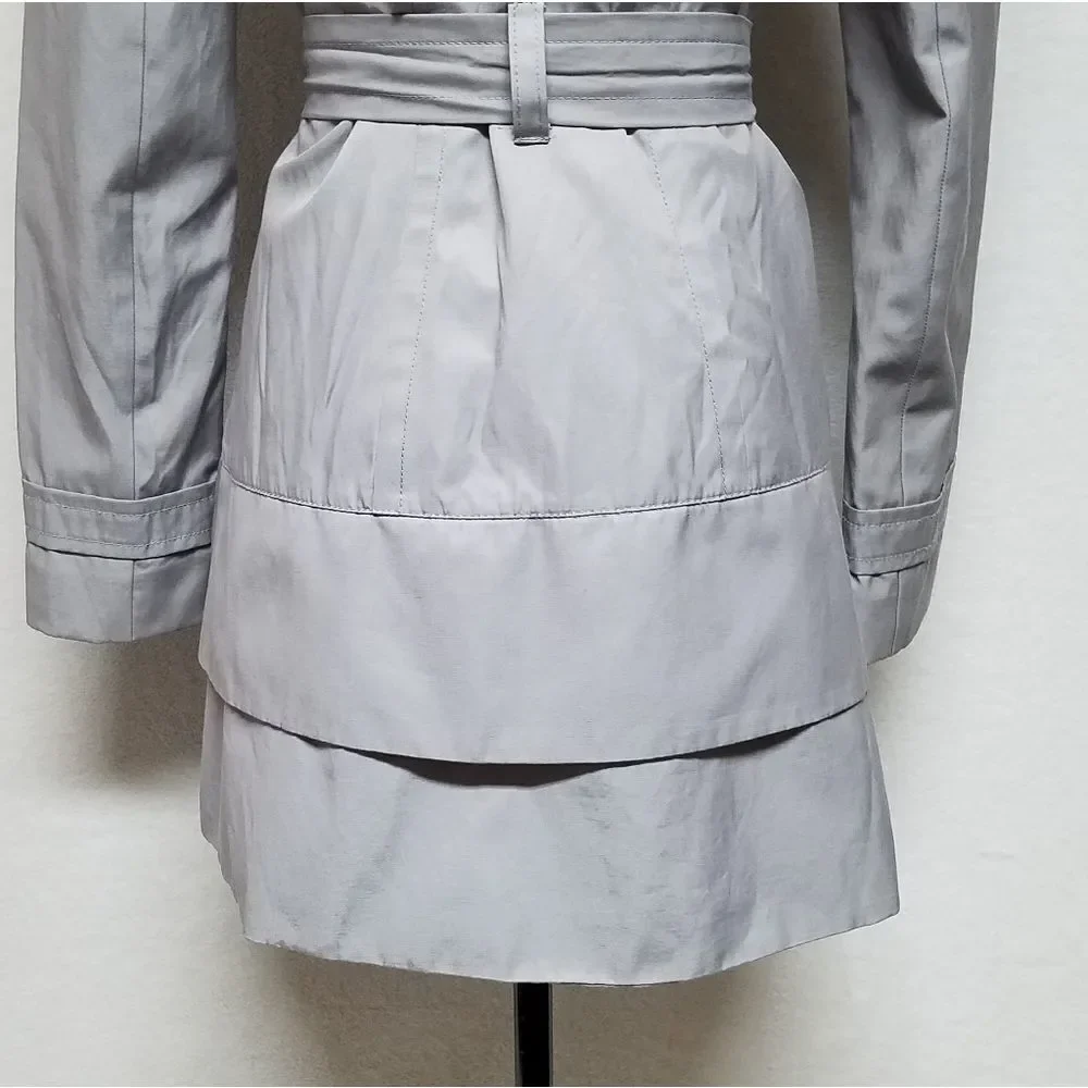 BLACK Rivet Dove Gray Belted Layered  Puff Shoulder Trench Coat Over Coat Small